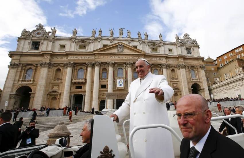 Pope Francis leaves at the end of a special audience to celebrate a Jubilee day for the mystic saint Padre Pio in Saint Peter's Square at the Vatican, February 6, 2016.