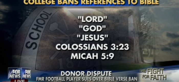 Former Colorado School of Mines football player Michael Lucas talks to Fox News' 'Fox and Friends' about his lawsuit against the school for banning Bible verses he wanted inscribed on a plaque recognizing a ,500 donation he made.