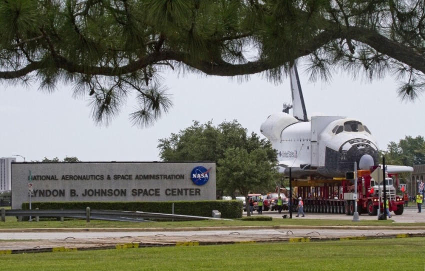 Space Shuttle replica "Explorer" arrives at the Lyndon B. Johnson Space Center in Houston after the journey from the Kennedy Space Center in Florida, June 3, 2012.