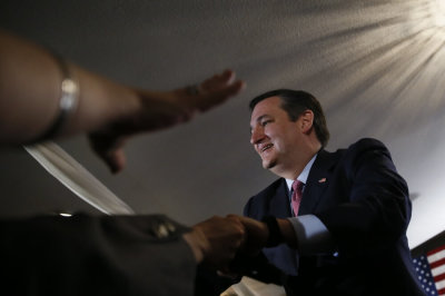 Republican U.S. presidential candidate Ted Cruz greets supporters at his 2016 New Hampshire primary night rally in Hollis, New Hampshire February 9, 2016