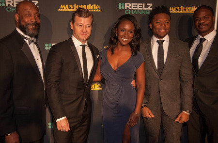 From Left: Tony Nathan, the former NFL and college football star who was the central figure in the movie "Woodlawn" is joined by cast members Nic Bishop, Joy Brunson, Caleb Castille, and Marcus Henderson.