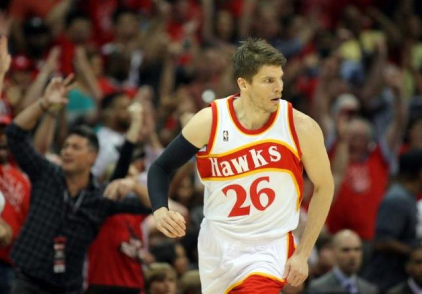 Atlanta Hawks sharpshooter Kyle Korver sinks a three against the Cleveland Cavaliers in Game Two of the Eastern Conference Finals.