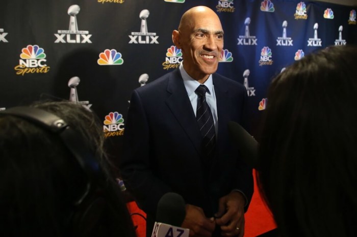 NBC Sports analyst Tony Dungy speaks to reporters during the NBC Sports Group Press Conference at Media Center-Press Conference Room B., Phoenix, Arizona, January 27, 2015.