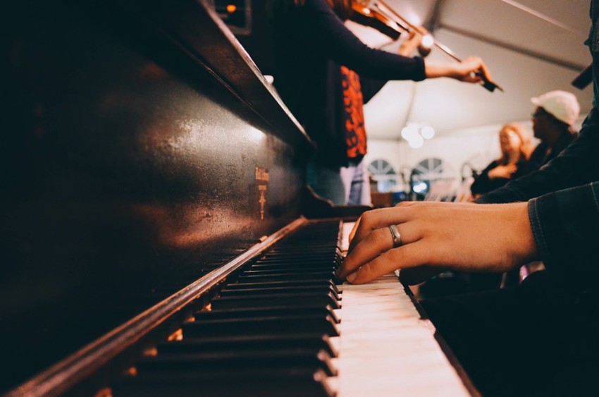 Musicians perform during a worship service held at David's Tent DC, held at the National Mall in Washington D.C. until election day, November 8, 2016.