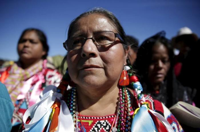 Indigenous women attend a Mass celebrated by Pope Francis (not pictured) in San Cristobal de las Casas, Mexico, February 15, 2016.