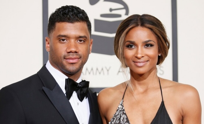 NFL football player Russell Wilson and singer Ciara arrive at the 58th Grammy Awards in Los Angeles, California, February 15, 2016.