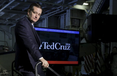 U.S. Republican presidential candidate Senator Ted Cruz (R-TX) walks from the stage at a campaign event on the USS Yorktown in Mount Pleasant, South Carolina February 16, 2016.