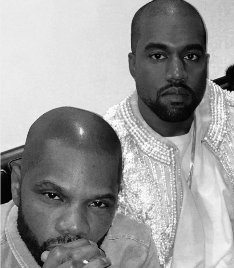 Kirk Franklin and Kanye West pose after SNL performance, New York City, February 13, 2016.