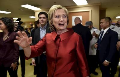 U.S. Democratic presidential candidate Hillary Clinton meets employees during a campaign stop on caucus day at Harrah's Las Vegas in Las Vegas, Nevada, February 20, 2016.