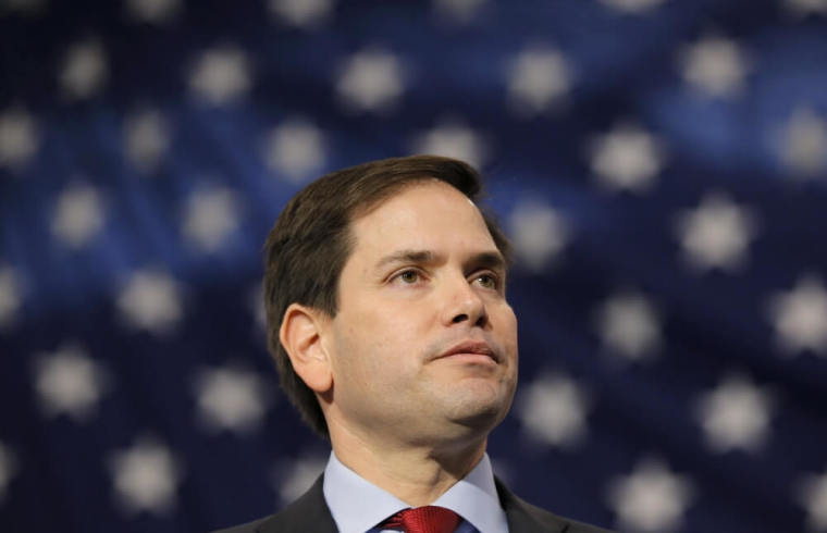 U.S. Republican presidential candidate Marco Rubio pauses while speaking during a campaign event in North Charleston, South Carolina, February 19, 2016.