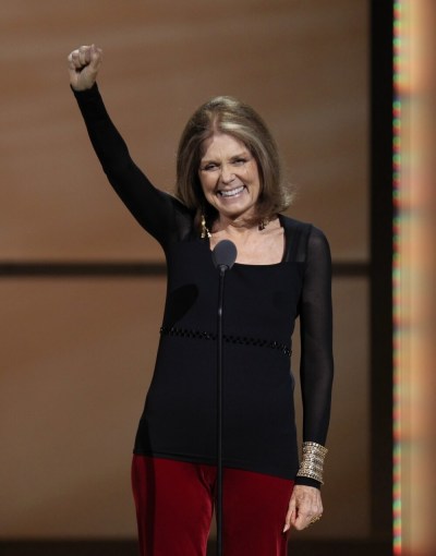 Women's rights activist Gloria Steinem accepts a Woman of the Year award during the 21st annual Glamour Magazine Women of the Year award ceremony in New York, November 7, 2011.