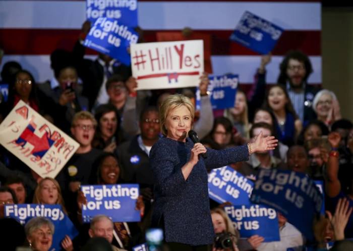 U.S. Democratic presidential candidate Hillary Clinton speaks to supporters at a rally on the campus of Miles College in Fairfield, Alabama February 27, 2016.