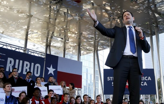 U.S. Republican presidential candidate Marco Rubio speaks at a campaign rally in Dallas, Texas, February 26, 2016.