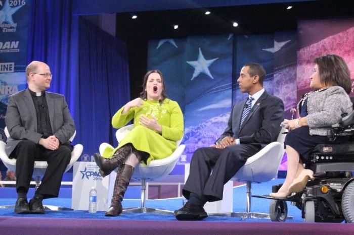 Pro-life and disability rights activist Gianna Jessen speaks during a panel discussion at the Conservative Political Action Conference at the Gaylord National Resort and Convention Center in Prince George's County, Maryland on March 4, 2016.