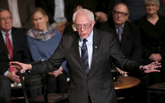 Democratic U.S. presidential candidate Bernie Sanders answers a question from a member of the audience during a Democratic Town Hall event in Detroit, Michigan, March 7, 2016.