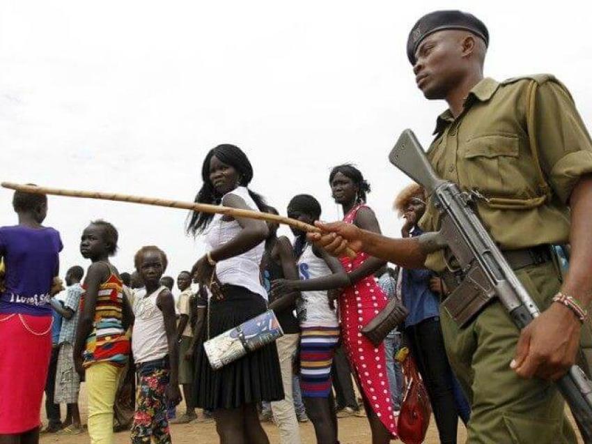 Undated photo of South Sudanese armed forces, women and children.