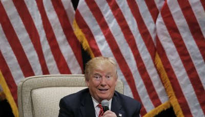 Republican U.S. presidential candidate Donald Trump speaks at a town hall campaign event in Hickory, North Carolina. March 14, 2016.