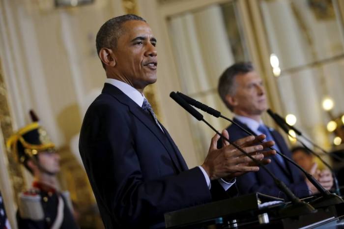 U.S. President Barack Obama and Argentina's President Mauricio Macri attend a news conference at the Casa Rosada government house as part of Obama's two-day visit to Argentina, in Buenos Aires, Argentina, March 23, 2016.