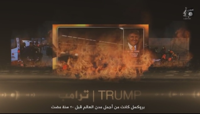 Republican presidential candidate Donald Trump is featured in an Islamic State propaganda video that was released following the terror attacks in Brussels, Belgium on March 22, 2016.