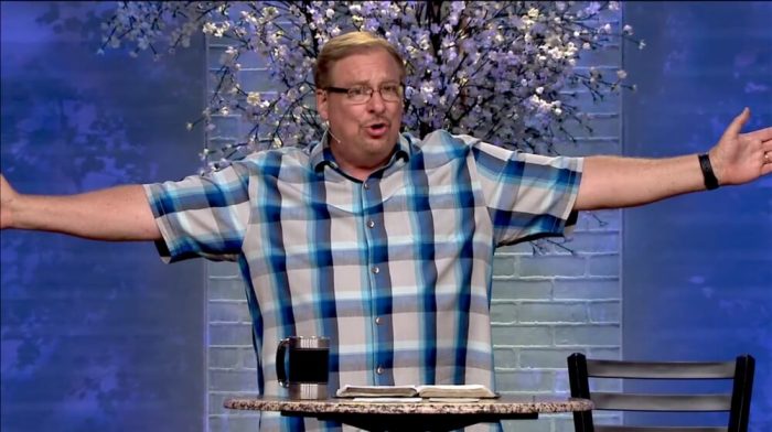 Pastor Rick Warren delivering the Easter sermon to the Saddleback congregation.