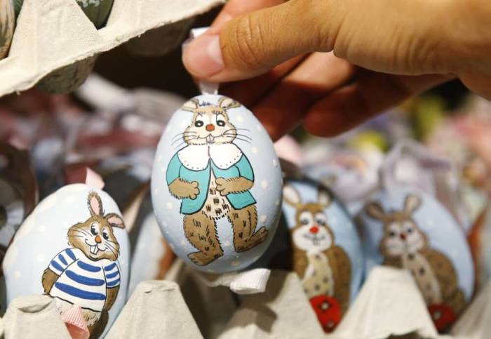 Easter eggs are seen at an Easter market in the western Austrian city of Innsbruck April 19, 2011.