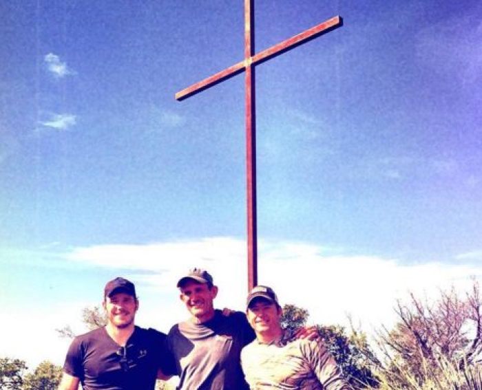 Actor Chris Pratt helped to erect a large cross atop a hill on Easter Sunday, March 27, 2016.