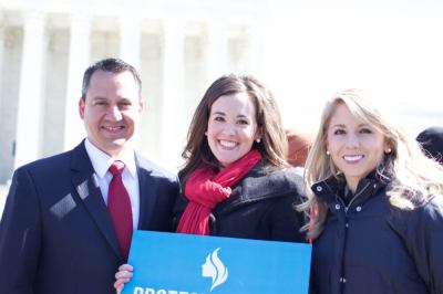 Nicole Hudgens (R) with Jonathan Saenz and Christiana Holcomb outside the Supreme Court.