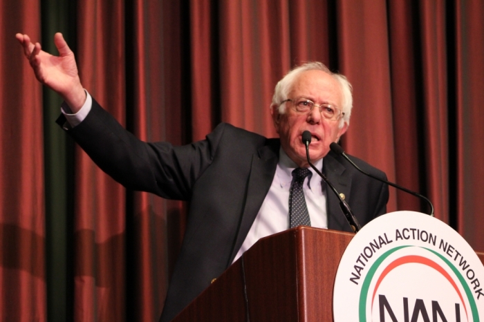 Democratic presidential candidate Bernie Sanders fires up the crowd at the National Action Network convention in New York City on Thursday April 14, 2016.