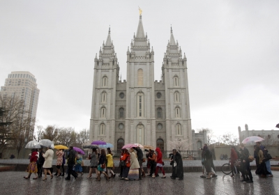A group of Mormon women walk to Temple Square in an attempt to get tickets to the priesthood meeting at The Church of Jesus Christ of Latter-day Saints semi-annual gathering known as general conference in Salt Lake City, Utah April 5, 2014. 