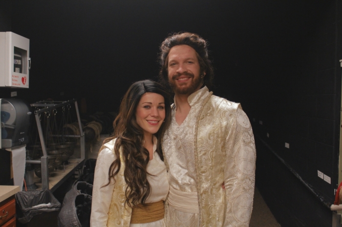Actors Julie Marie Sturycz and Michael Niederer pose backstage as Samson and Delilah after Sight & Sound performance, April 1, 2016.