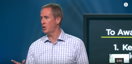 North Point Ministries senior pastor Andy Stanley addresses audiences at Catalyst Cincinnati held at Crossroads Community Church in Cincinnati, Ohio from April 21-22, 2016.