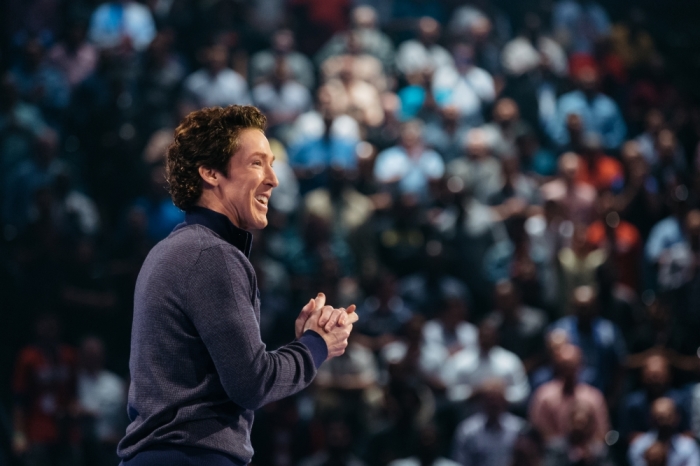 Lakewood Church senior pastor Joel Osteen address attendees of the church's Go Conference for Men in Houston, Texas, April 22, 2016.