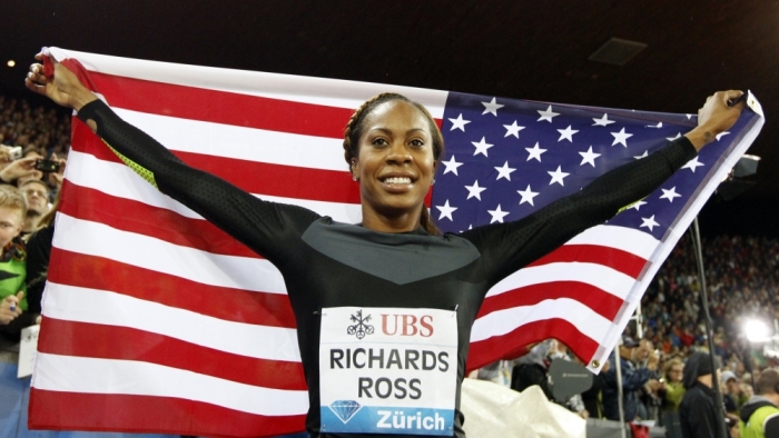 Sanya Richards-Ross of the U.S. celebrates as she won the women's 400m race during the Weltklasse Diamond League meeting in Zurich, Switzerland, August 30, 2012.