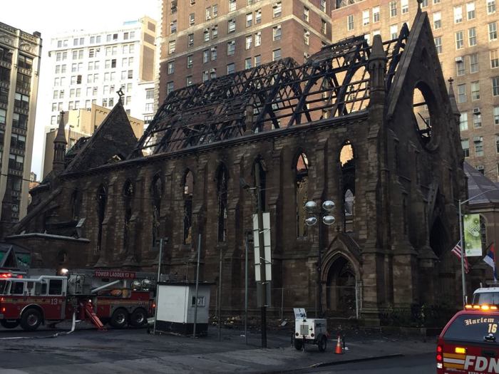 The historic Serbian Orthodox Cathedral in Manhattan, New York was gutted in a four-alarm fire on Sunday May 1, 2016.