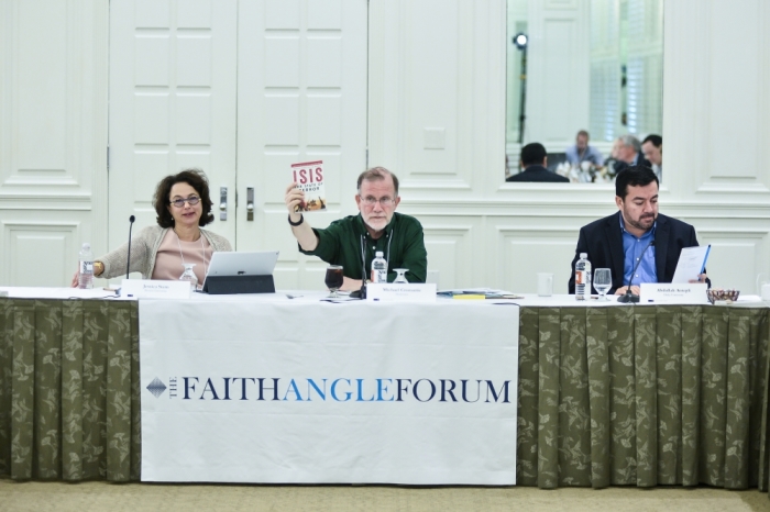 (L to R) Jessica Stern, research professor at Pardee School of Global Studies at Boston University, Michael Cromartie, VP of Ethics and Public Policy Center, and Imam Abdullah Antepli, chief representative of Muslim affairs at Duke University Divinity School, at Faith Angle Forum, Miami Beach, Florida, March 14, 2016.