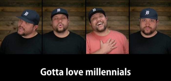 Video parody 'You've Gotta Love Millennials' by Micah Tyler that opened a talk to see past the stereotypes, April 30, 2016.