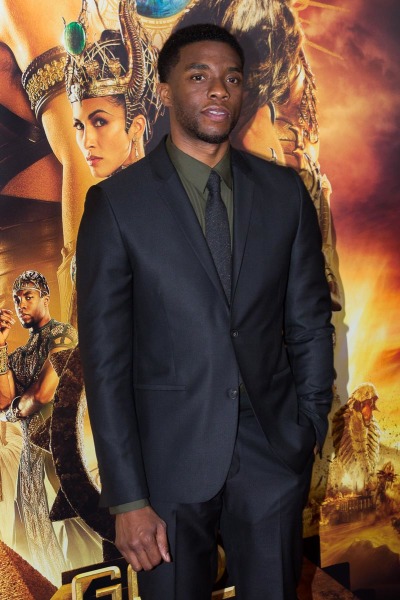 Chadwick Boseman on the red carpet for 'Gods of Egypt' in New York City on February 24, 2016.