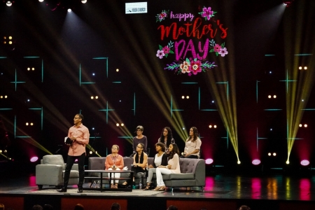 Pastor Miles McPherson of the Rock Church in San Diego, California during a presentation of seven of the moms in his life on Mother's Day, May 8, 2016.
