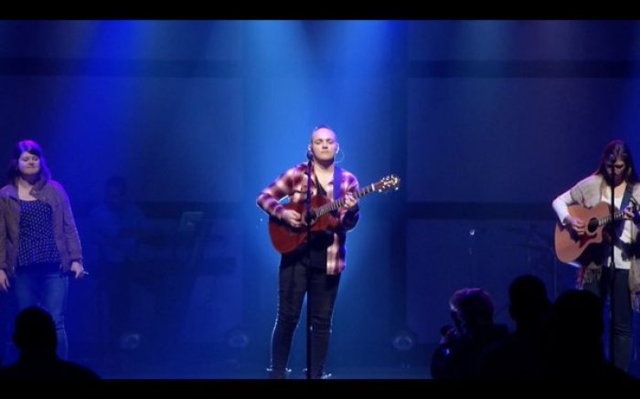 Worship pastor Matt Bentley is seen performing during a service at a Forest Hill Church campus in North Carolina.