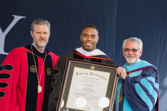 Rashad Jennings (center) at Liberty University's Commencement Ceremony on Saturday, May 14, 2016, in Lynchburg, Virginia.