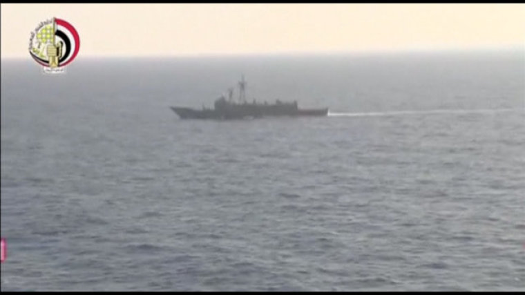 An Egyptian military search boat takes part in a search operation for the EgyptAir plane that disappeared in the Mediterranean Sea in this still image taken from video May 19, 2016.