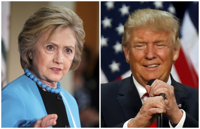 A combination photo shows U.S. Democratic presidential candidate Hillary Clinton (L) and Republican U.S. presidential candidate Donald Trump (R) in Los Angeles, California on May 5, 2016 and in Eugene, Oregon, U.S. on May 6, 2016, respectively.