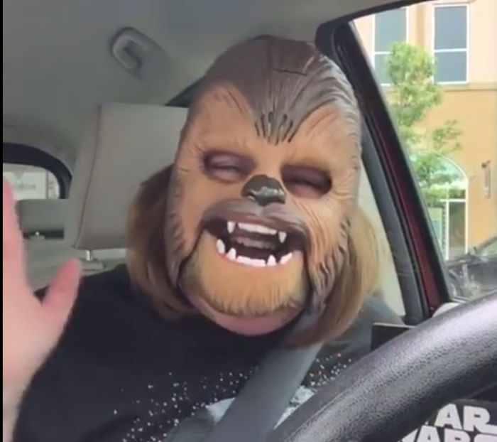 Candace Payne becomes a viral sensation with her Chewbacca Mask Lady facebook video, May 2016.