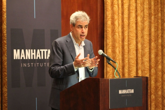 Jonathan Haidt, Thomas Cooley Professor of Ethical Leadership, based in the Business and Society Program of New York University's Leonard N. Stern School of Business discusses 'The American University's New Assault on Free Speech' in a lecture organized by the Manhattan Institute in New York City on Monday May 23, 2016.