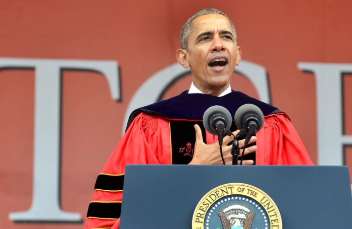 U.S. President Barack Obama delivers remarks to the 2016 graduating class at High Point Solutions Stadium during Rutgers University's 250th commencement exercises, in New Brunswick, New Jersey, May 15, 2016.