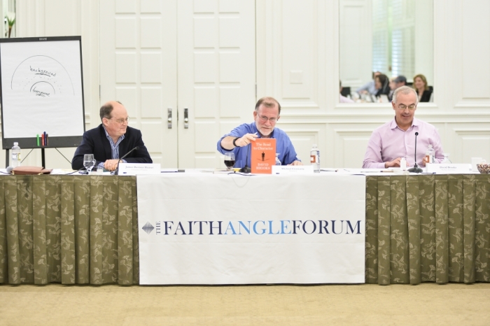 (L to R) James Davison Hunter, Michael Cromartie, David Brooks, on a panel, 'Character and Public Life,' at Faith Angle Forum, March 15, 2016, Miami Beach, Florida.