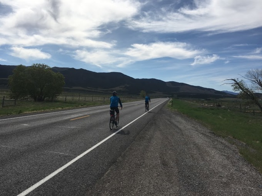 U.S. Army veteran David Allison and U.S. Marine veteran Michael Priddy riding their bicycles during their 47-day, cross-country No Man Rides Alone bike tour supporting combat veterans struggling with post traumatic stress disorder and the Mighty Oaks Warrior Programs in this undated photo.