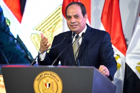 Egyptian President Abdel Fattah al-Sisi speaks during the opening of the first and second phases of the housing project 