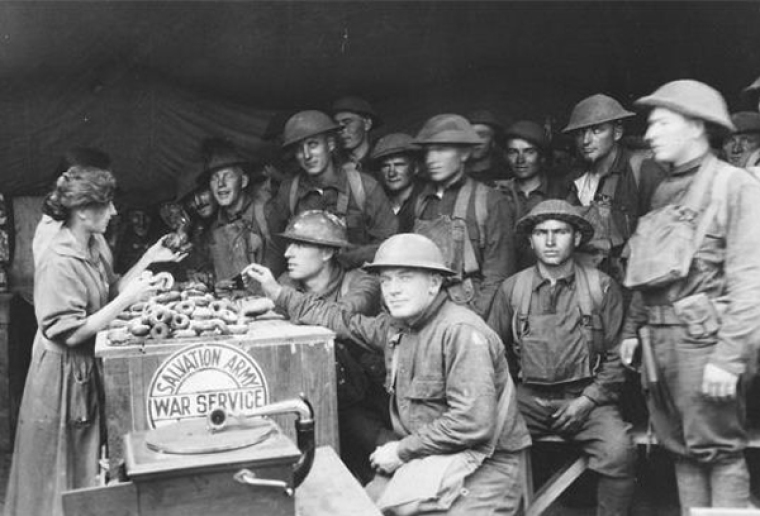 The Salvation Army celebrated the first National Doughnut Day in 1938 in the city of Chicago as a way to honor Salvation Army “doughnut lassies” from World War I.