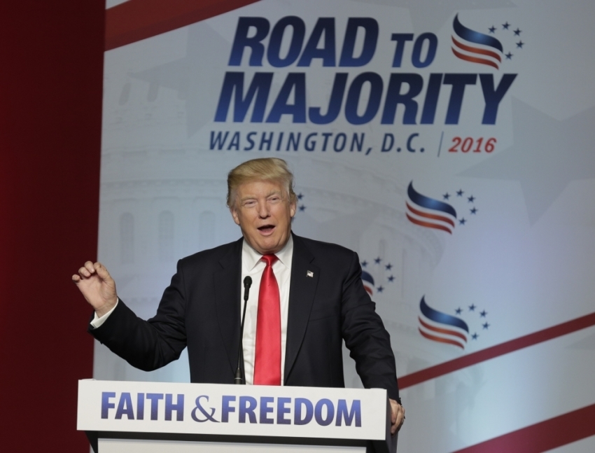 Republican U.S. presidential candidate Donald Trump addresses The Faith and Freedom Coalition's 